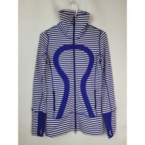 Lululemon In Stride Athleisure Jacket In Pigment Blue White Narrow Bold Stripe 4